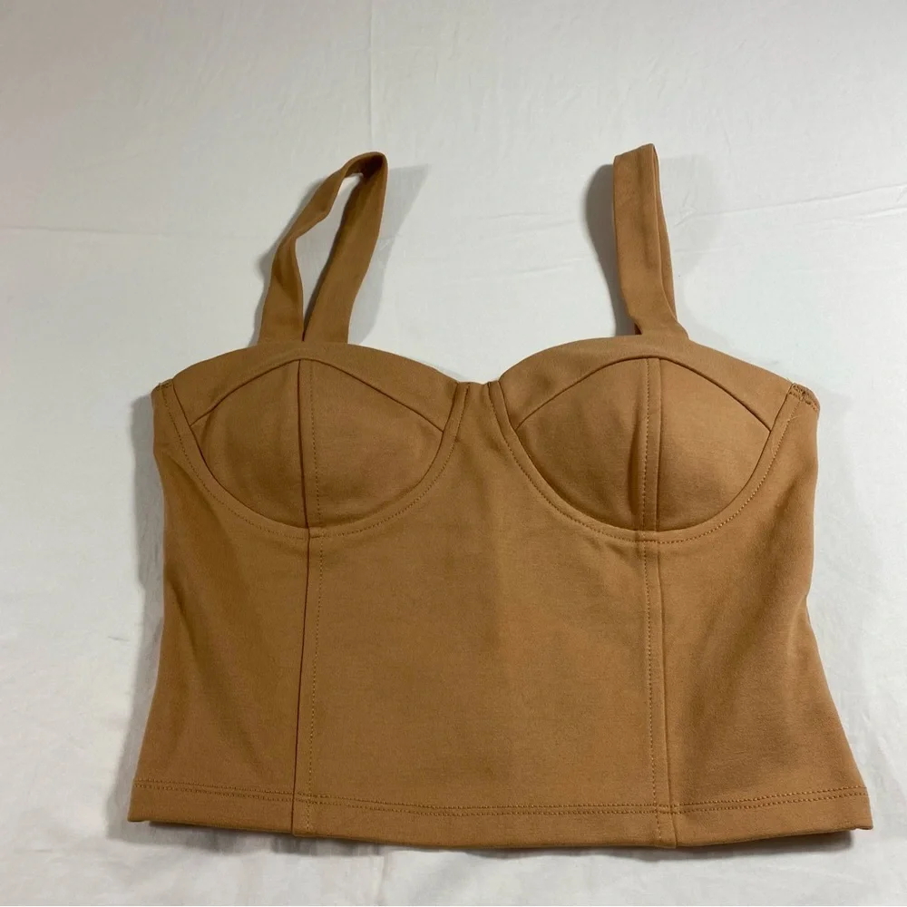 Tan corset cropped tanktop spaghetti strap zipper in the back bodycon Shirt